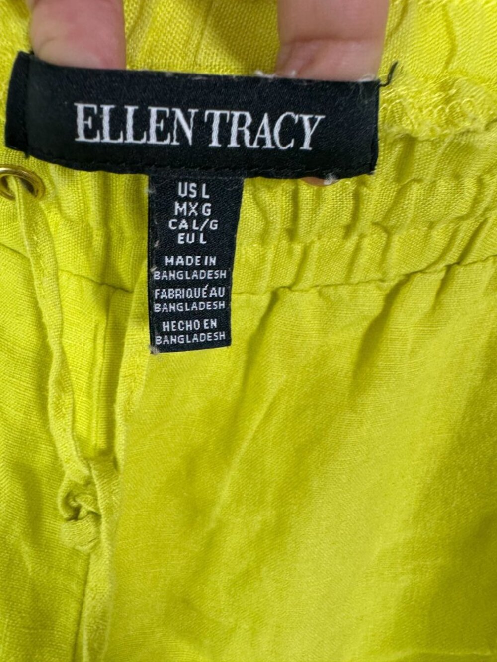 Ellen Tracy Women Lime Green 100% Linen Elastic Waist Pants Size Large Lagenlook - Picture 3 of 15
